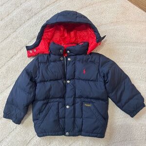 Polo Ralph Lauren Blue Down Puffer Toddler Jacket 3T Logo Winter Coat